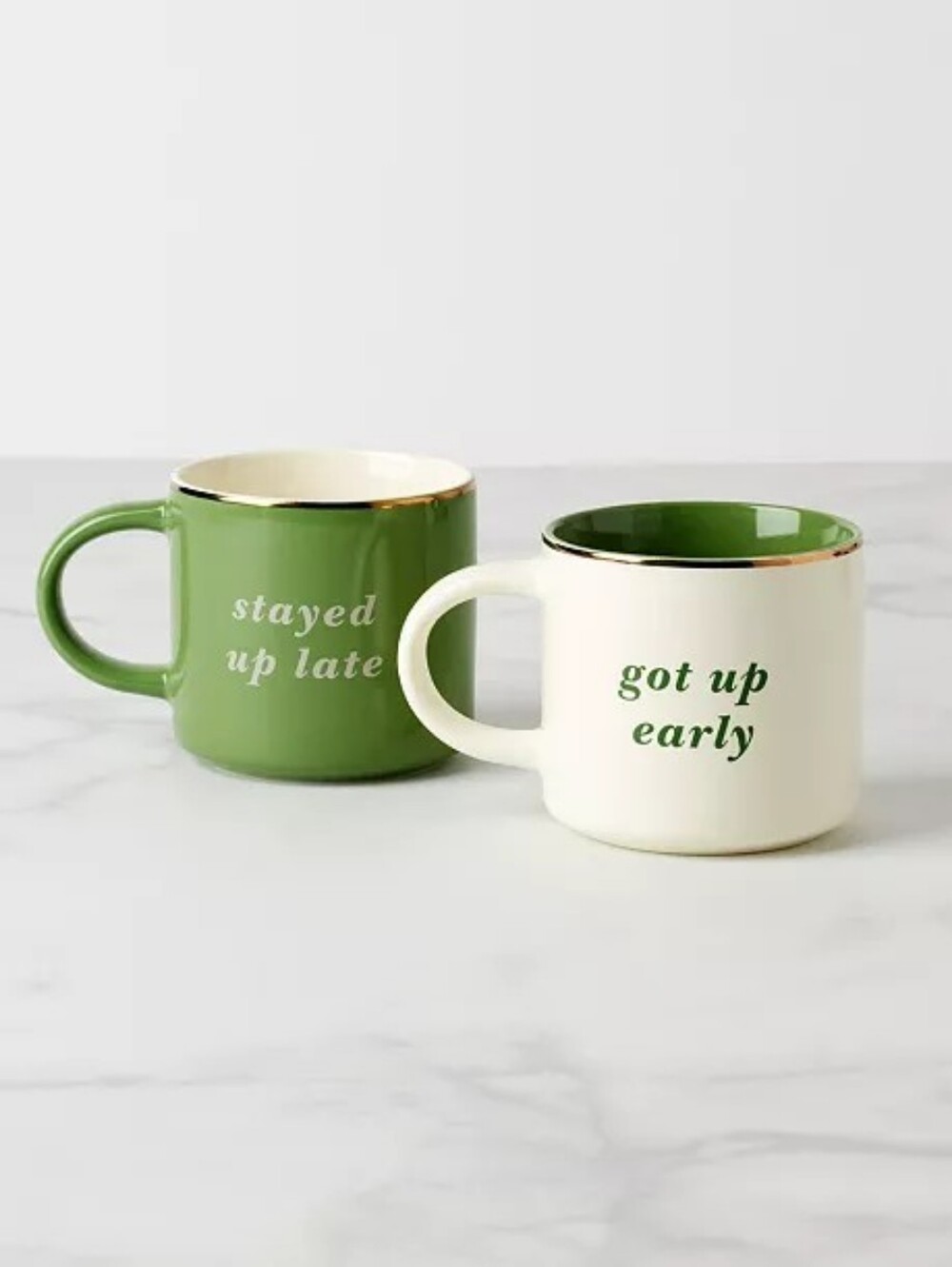 Kate Spade, Got Up Early & Stayed Up Late Mugs, Set of 2 Lennox Gold Rim